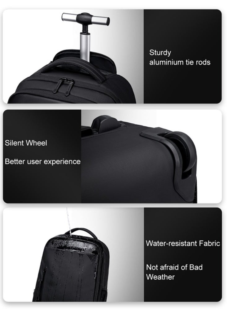 Business Travel Roller Backpack, Big Capacity Trolley Laptop Bag for Men, College Book Bag Office Rolling Backpack