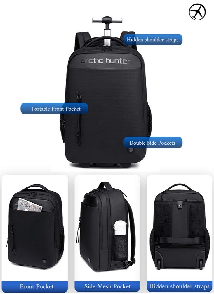 Business Travel Roller Backpack, Big Capacity Trolley Laptop Bag for Men, College Book Bag Office Rolling Backpack