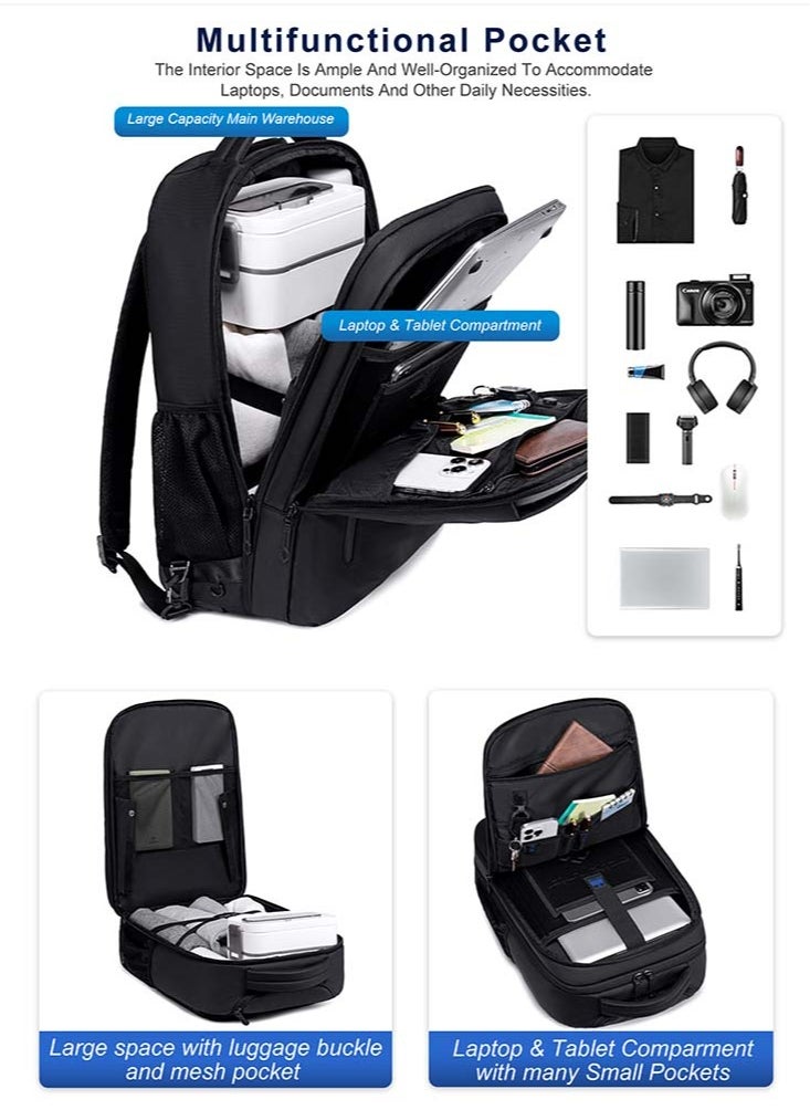 Business Travel Roller Backpack, Big Capacity Trolley Laptop Bag for Men, College Book Bag Office Rolling Backpack