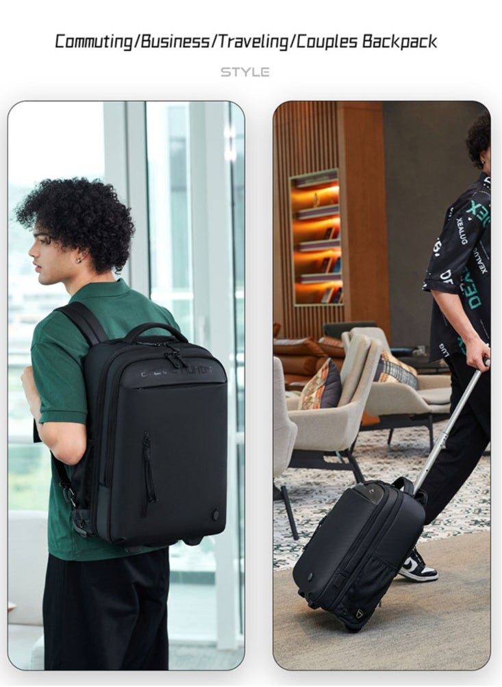 Business Travel Roller Backpack, Big Capacity Trolley Laptop Bag for Men, College Book Bag Office Rolling Backpack