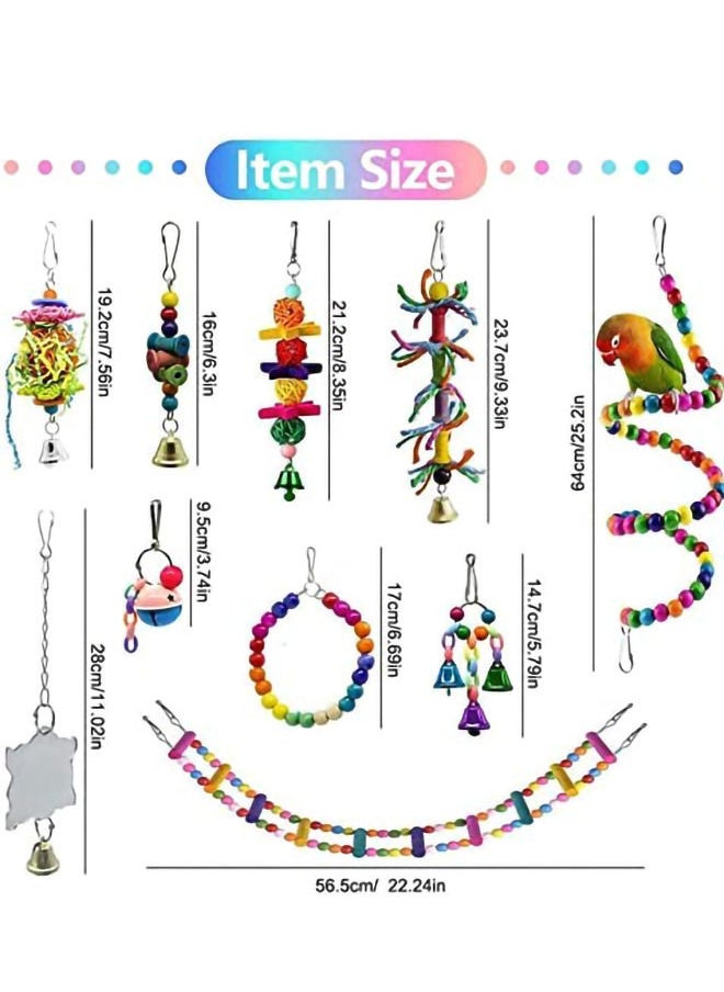 10-Pack Bird Parrot Ladder Hanging Bell Swing Cage Toys- Budgie, Cockatiel, Conure, Finch, Small Parakeet, African Grey Parrot, Canary