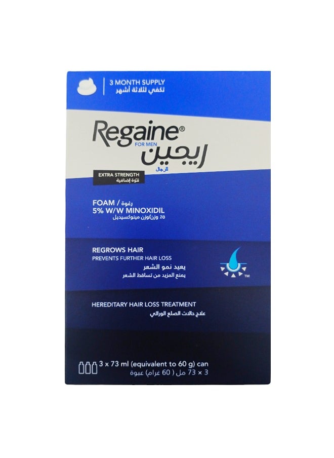 Regaine For Men 5% Minoxidil Extra Strength Topical Hair Regrowth Foam 73ml, Pack of 3 – Advanced Treatment for Hair Loss and Thinning