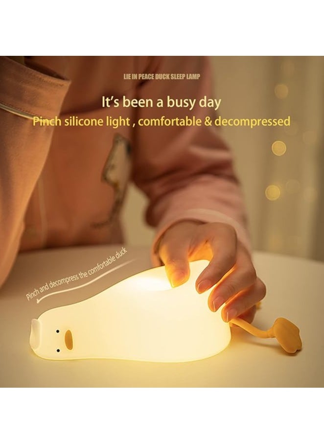 Lying Flat Duck Night Light, LED Squishy Duck Lamp, Cute Light Up Duck, Silicone Dimmable Nursery Nightlight, Rechargeable Bedside Touch Lamp, Finn The Duck.