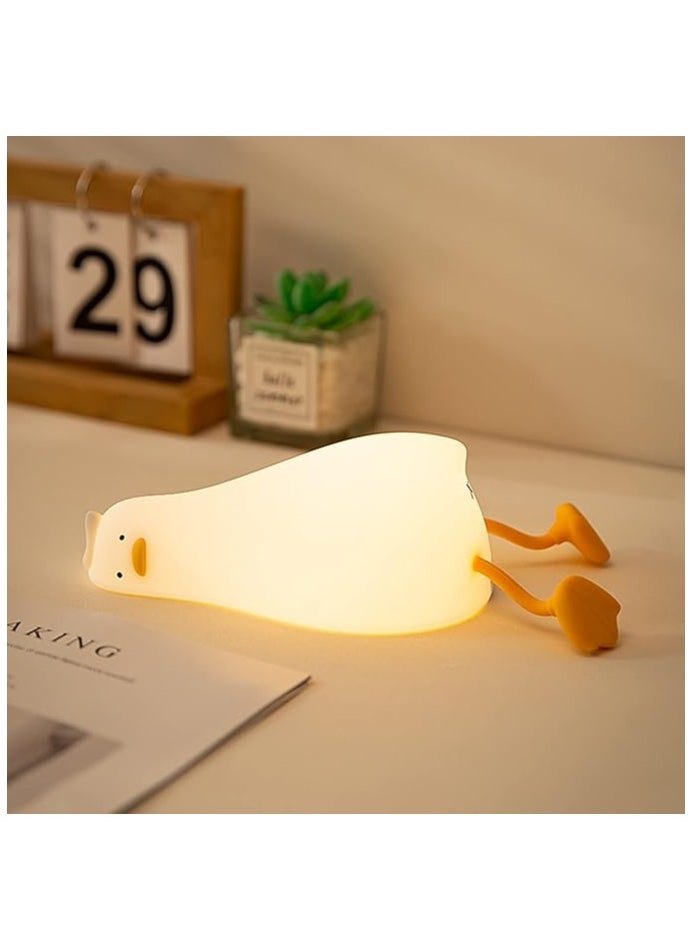 Lying Flat Duck Night Light, LED Squishy Duck Lamp, Cute Light Up Duck, Silicone Dimmable Nursery Nightlight, Rechargeable Bedside Touch Lamp, Finn The Duck.