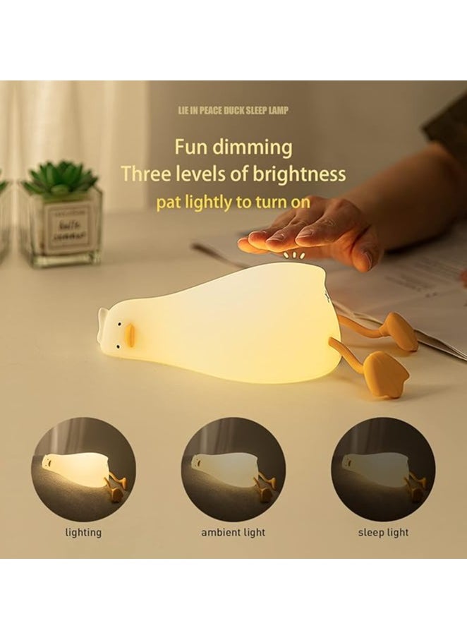 Lying Flat Duck Night Light, LED Squishy Duck Lamp, Cute Light Up Duck, Silicone Dimmable Nursery Nightlight, Rechargeable Bedside Touch Lamp, Finn The Duck.