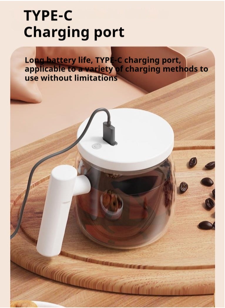 Self-Stirring Coffee Mug Electric High Speed Stirring Mug with Lid, TYPE-C Rechargeable Coffee Stirring Borosilicate Glass Stirring Mug