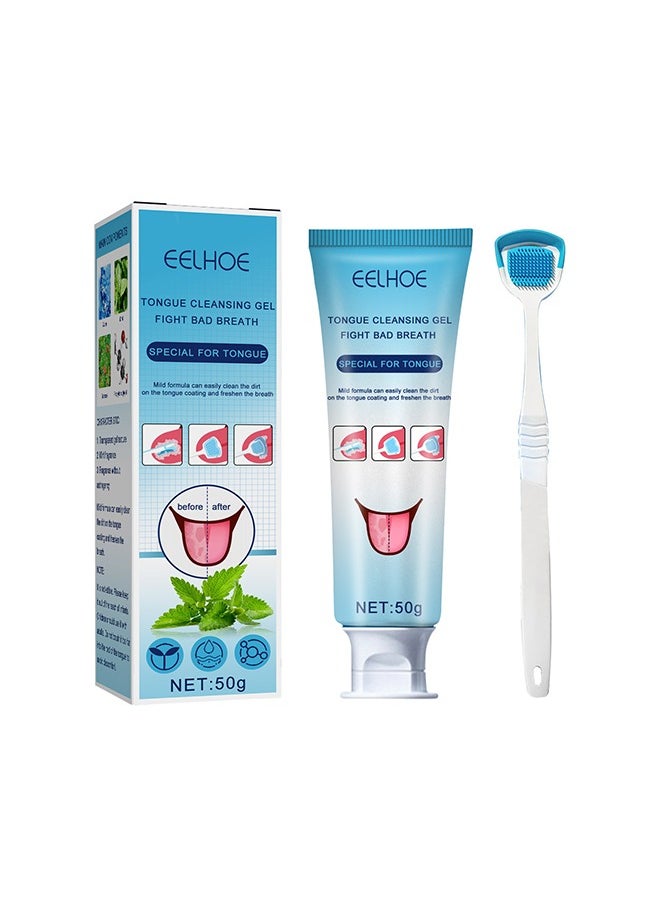 Tongue Cleansing Gel Set, Tongue Cleansing Gel with Tongue Brush, Adult Tongue Scraper Scrubber with Cleansing Gel, Easy to Use for Adults and Children