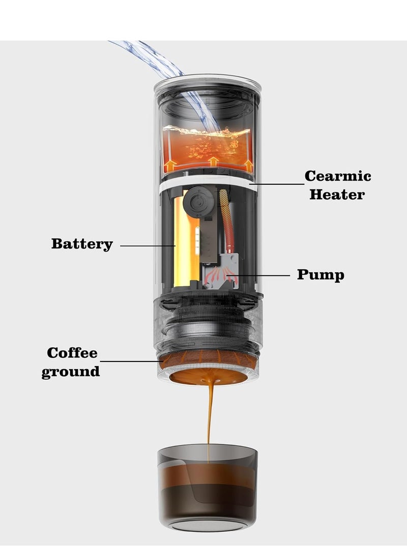 CERA+ Portable Espresso Machine PRO, Self Heating Pro-level Specialty Coffee Machine, Compatible Ultra-fine Grind, Professional Electric Small Travel Coffee Maker