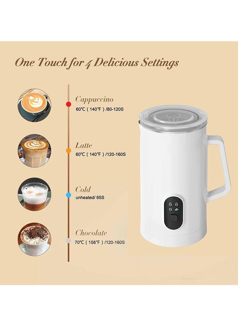 Milk Frother, 4 in 1 Electric Milk Steamer, 350ml Automatic Hot and Cold Foam Maker and Milk Warmer for Latte, Cappuccinos, Macchiato, 400W White