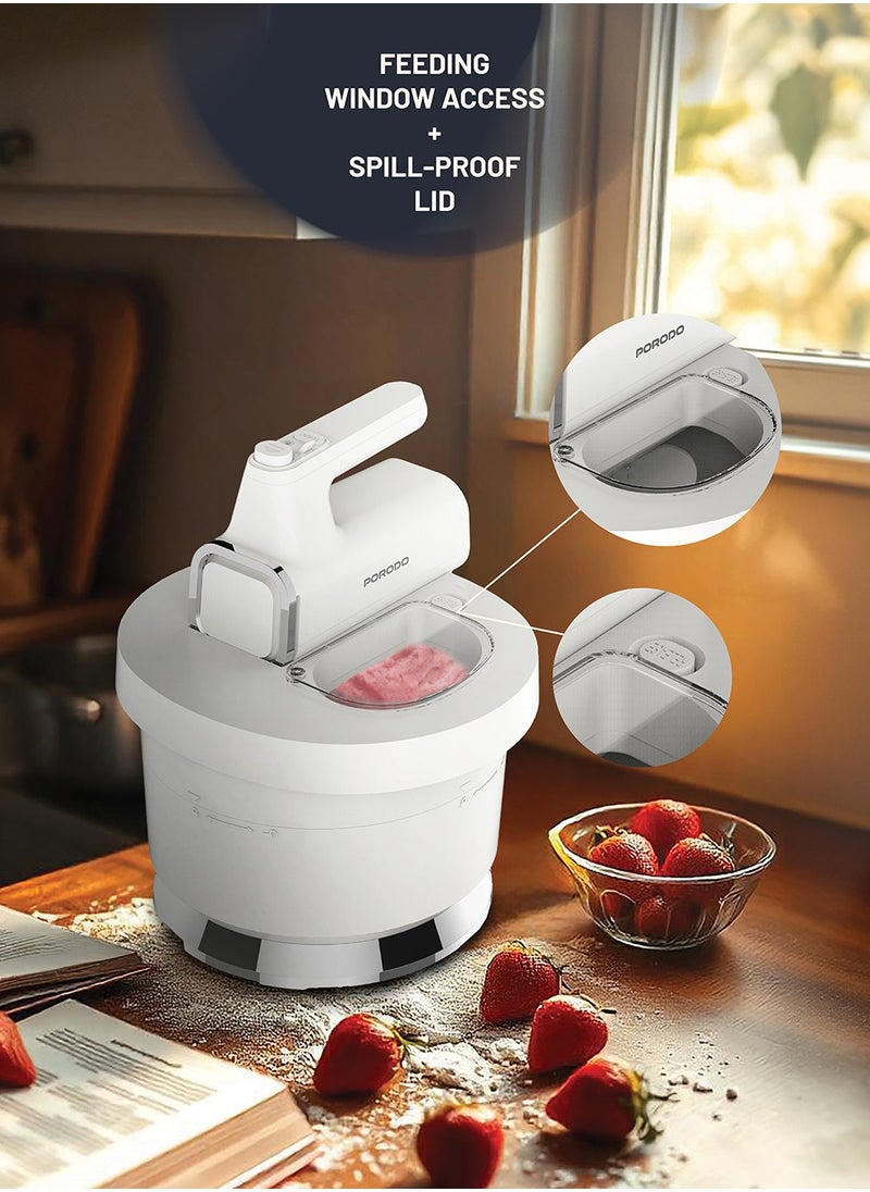 Spill-Proof Dual Mode Mixer with 6 Speed Settings / Makes Meringue / Folds Batter / Kneads Dough / Quick and Simple Cleaning / Handheld and Stand Mixer - White/Silver