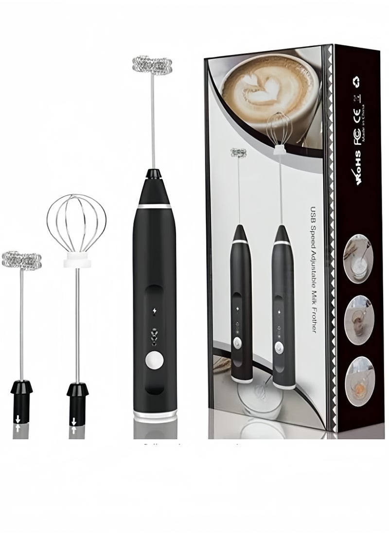 3-Piece Electric Milk Frother And Whisk Set Black