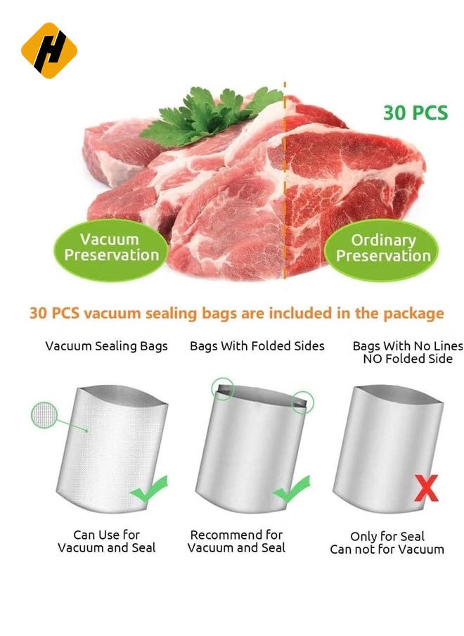 Vacuum Sealer Machine, Automatic Food Sealer with 30 PCS Vacuum Bags, Vacuum Air Sealing System for Foodsavers Portable Sealer Food Vacuum Sealer Machines for Kitchen Food Preservation