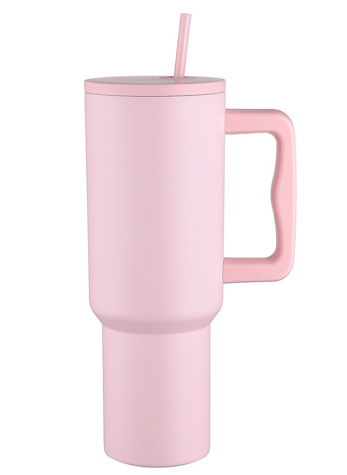 Popular Style Mug with Handle. Stainless Steel Tumbler with Lid and Straw Insulated Travel Mug with Handle Keeps Drinks Cold Fits in Car Cup Holders 40oz Light pink