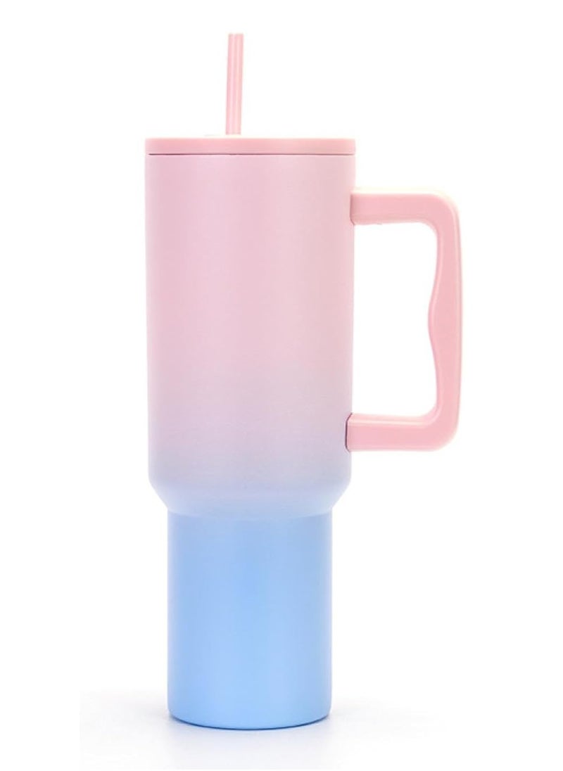 40oz Tumbler with Handle and Straw Stainless Steel Vacuum Insulated Coffee Ice Cup Double Wall Travel Flask (Pink gradient blue)