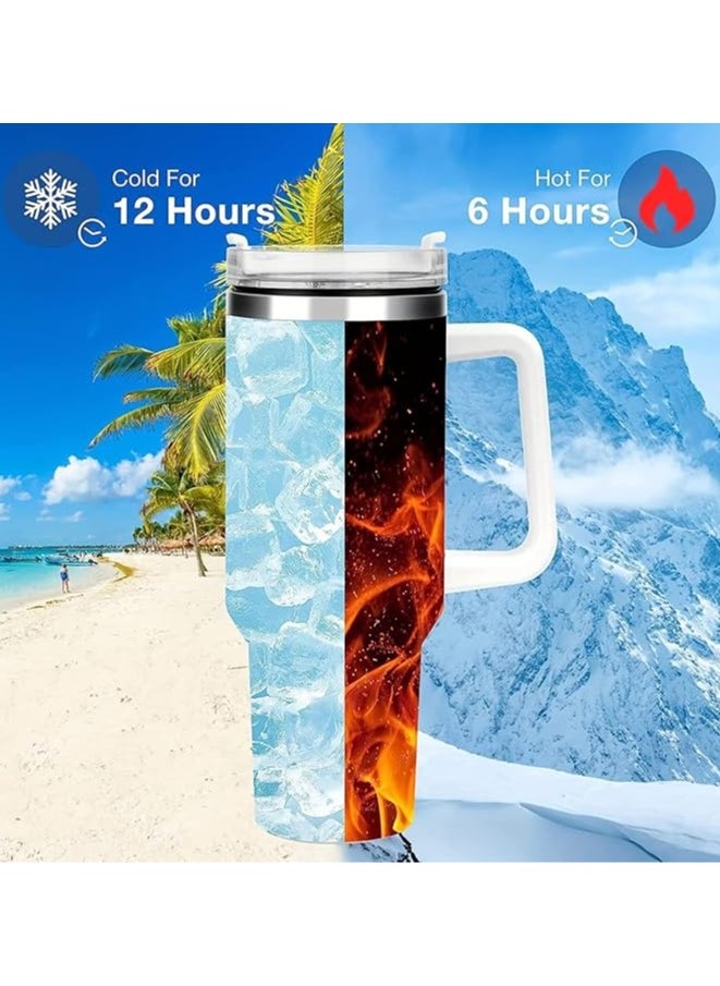 40oz Tumbler with Handle and Straw Stainless Steel Vacuum Insulated Coffee Ice Cup Double Wall Travel Flask (Pink gradient blue)