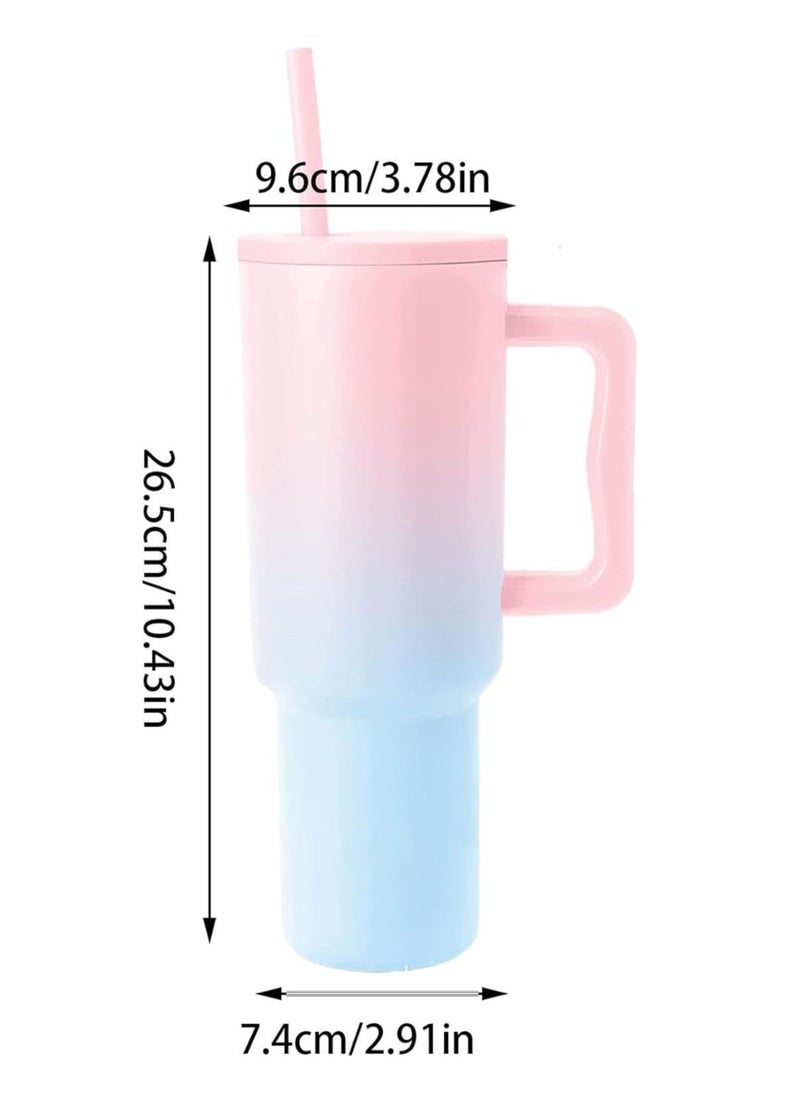 40oz Tumbler with Handle and Straw Stainless Steel Vacuum Insulated Coffee Ice Cup Double Wall Travel Flask (Pink gradient blue)