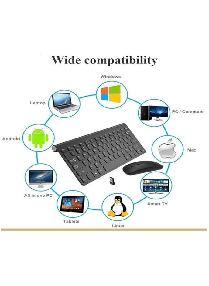 Ultra Thin Portable Keyboard Silent 2.4Ghz Wireless Keyboard & Mouse Combo for Computer, Laptop - Black