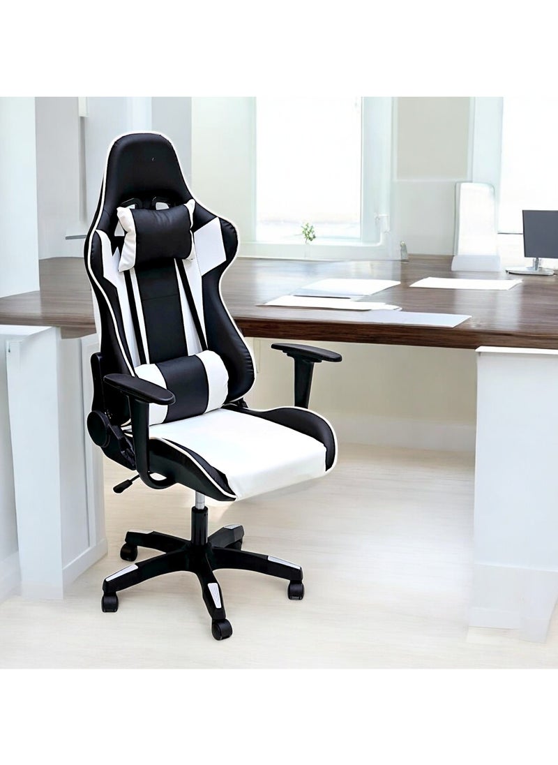 SBF Ergonomic High Back PU Leather Office Chair | Reclining Backrest up to 180° | Gaming Chair with Adjustable Height, Headrest, and Lumbar Support, White Black