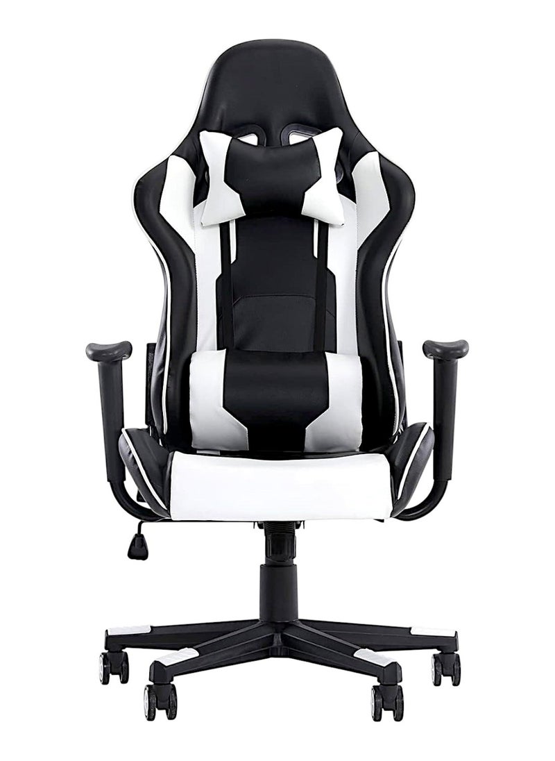 SBF Ergonomic High Back PU Leather Office Chair | Reclining Backrest up to 180° | Gaming Chair with Adjustable Height, Headrest, and Lumbar Support, White Black