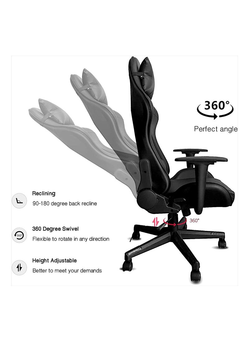 SBF Ergonomic High Back PU Leather Office Chair | Reclining Backrest up to 180° | Gaming Chair with Adjustable Height, Headrest, and Lumbar Support, Black