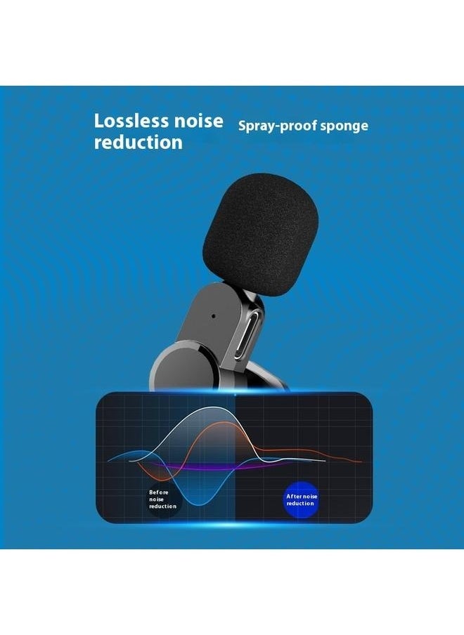 Type C Wireless Lavalier Portable Microphone Black-Noise Reduction+Reverb+Mute Mode, Lapel Mic Wireless Clip Plug&Play for Interview Video Streaming Recording