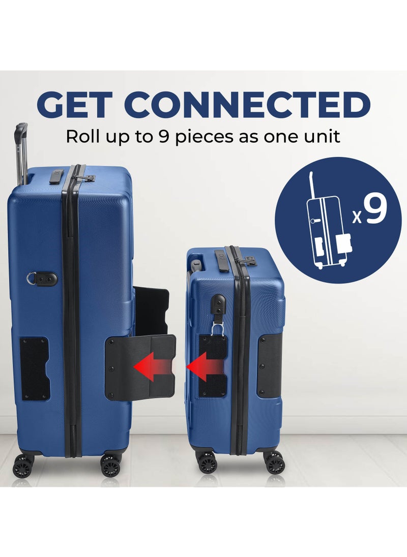 TACH Connectable Luggage, 2pc Set, Hard Shell, Large + Carry-on, TSA Approved Locks, Midnight Blue