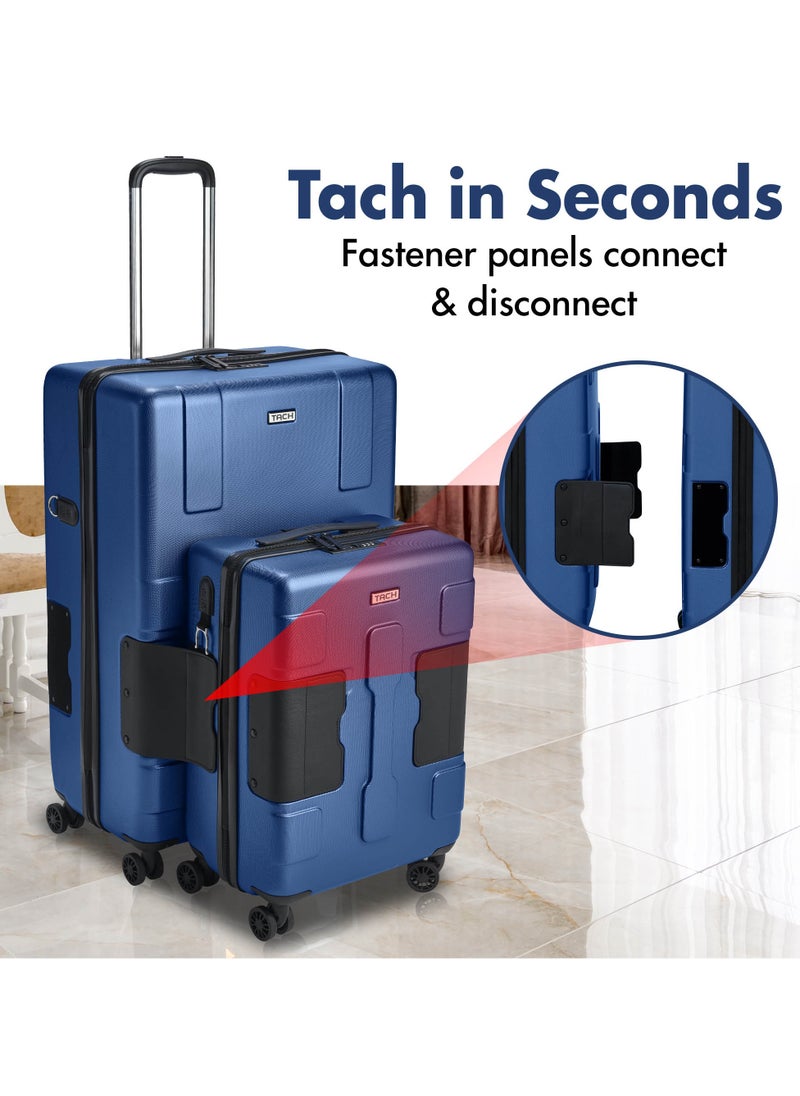 TACH Connectable Luggage, 2pc Set, Hard Shell, Large + Carry-on, TSA Approved Locks, Midnight Blue