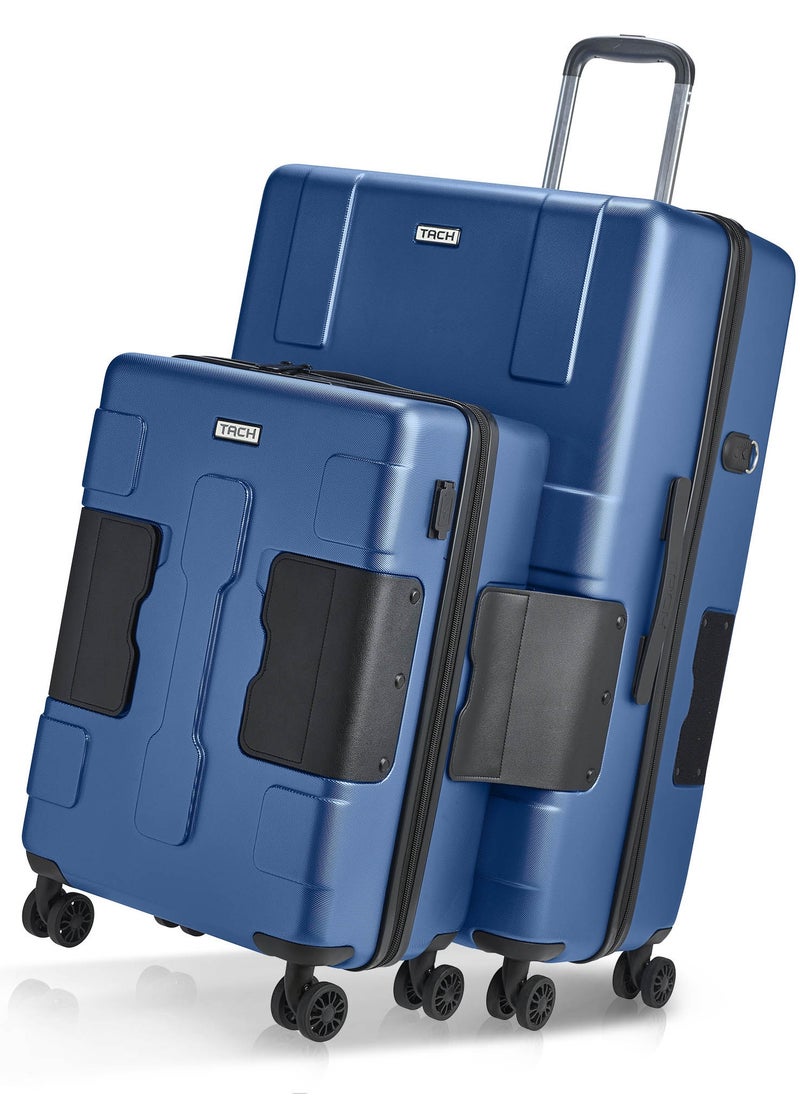 TACH Connectable Luggage, 2pc Set, Hard Shell, Large + Carry-on, TSA Approved Locks, Midnight Blue