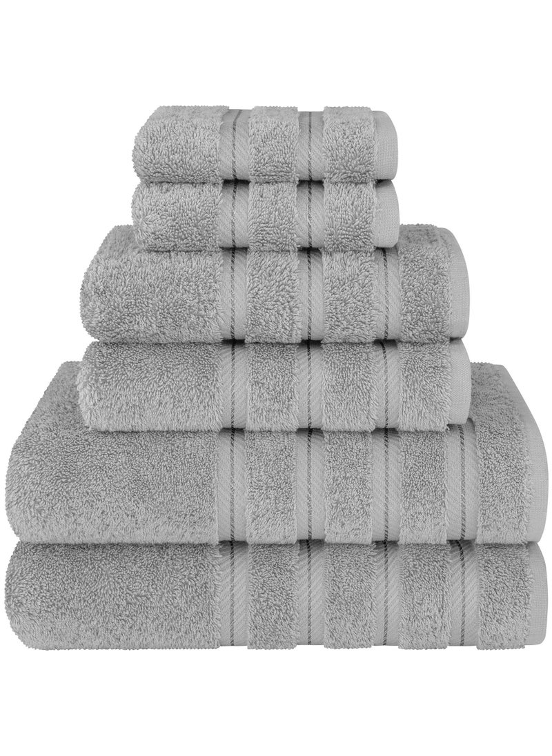 Towel Set Luxury Hotel Quality 600 GSM Genuine Combed Cotton, Super Soft u0026 Absorbent Family Towels 6 Piece Set - 2 Bath Towels, 2 Hand Towels, 2 Washcloths - Light Grey