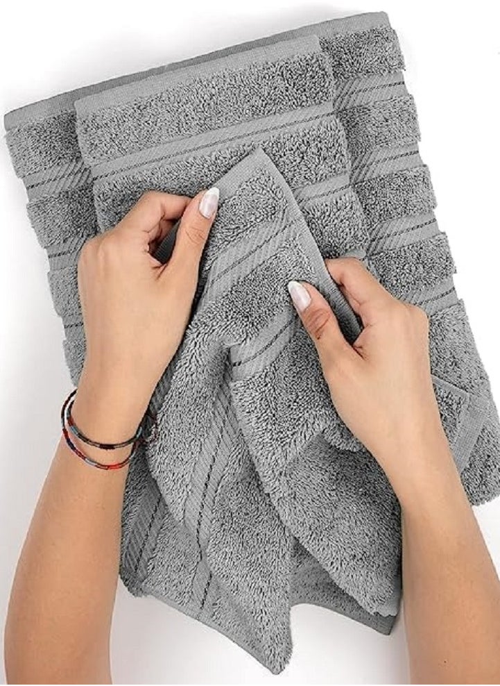 Towel Set Luxury Hotel Quality 600 GSM Genuine Combed Cotton, Super Soft u0026 Absorbent Family Towels 6 Piece Set - 2 Bath Towels, 2 Hand Towels, 2 Washcloths - Light Grey