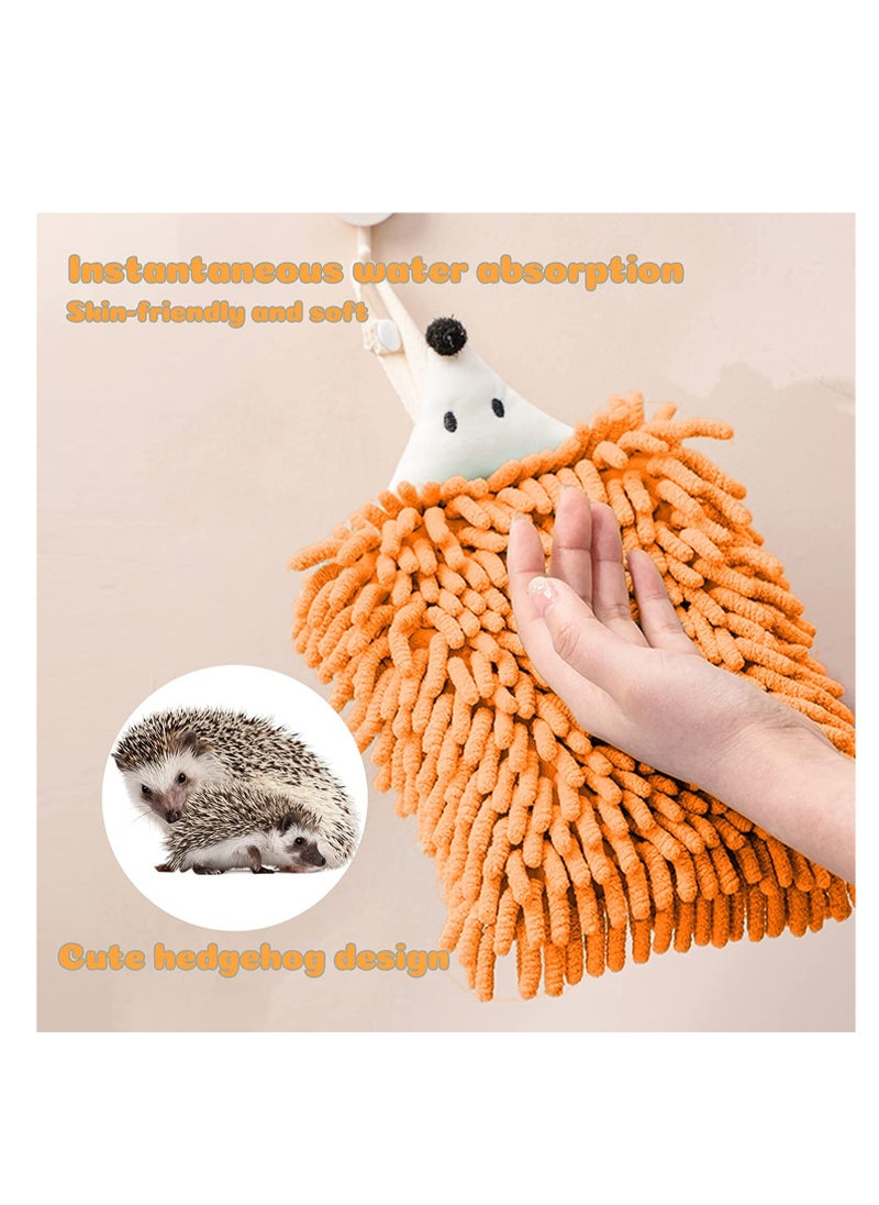 Cute Hedgehog Chenille Hand Towels, 2PCS Microfiber Plush Absorbent Kids Towels with on Loop for Bathroom and Kitchen