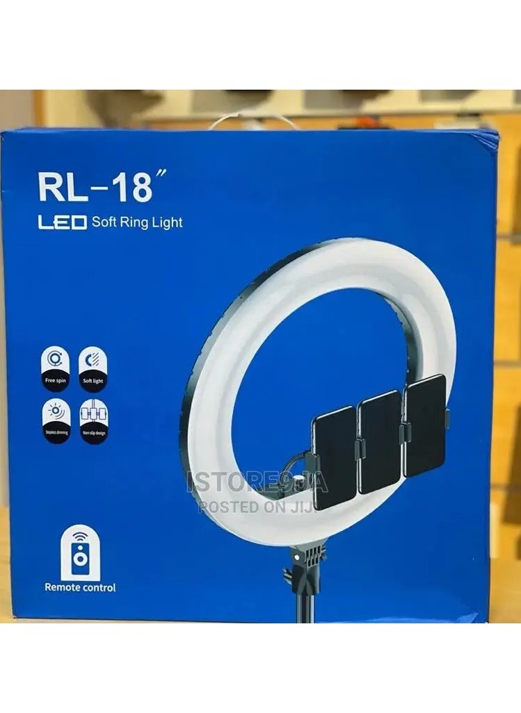 RL-18 Ring Light With Tripod Stand And Selfie Light With Remote Control And 360° Phone Holder For Live Broadcast Youtube Instagram And Tik Tok Video Making