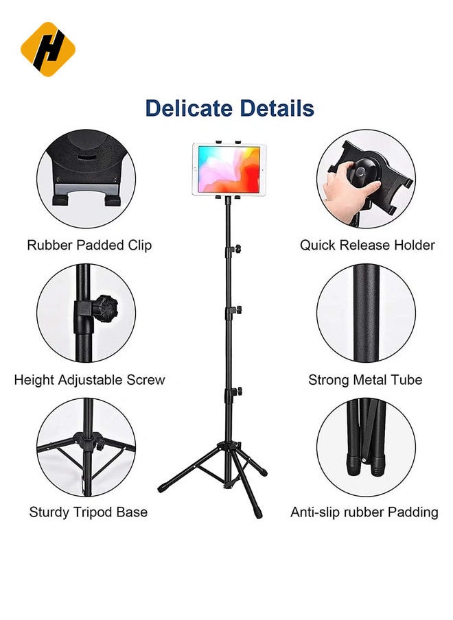 Tabletop Tablet Holder Stand, iPad Stand Floor Height Adjustable Tablet Tripod Stand for iPad Mini 1, 2, 3, iPad Air, iPad 2, 3, 4, 5, 6 and Most 7-10 inches Tablets, Easy Carrying Bag