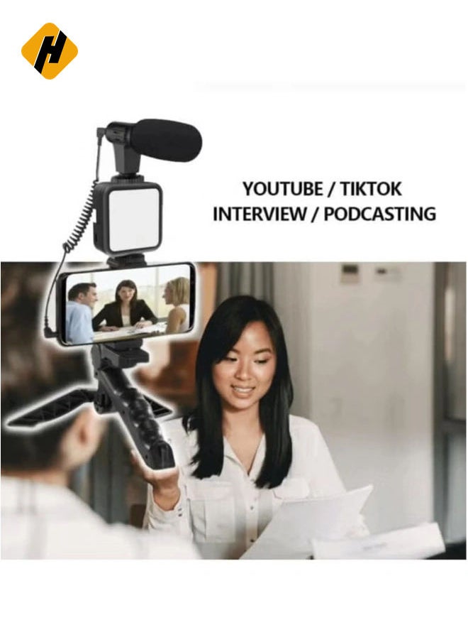 smartphone Vlogging Kit for Starter Video Recording, the set with Fill Light + Microphone + Tripod + Phone Clip for YouTube Tiktok Instagram Fitness Yoga