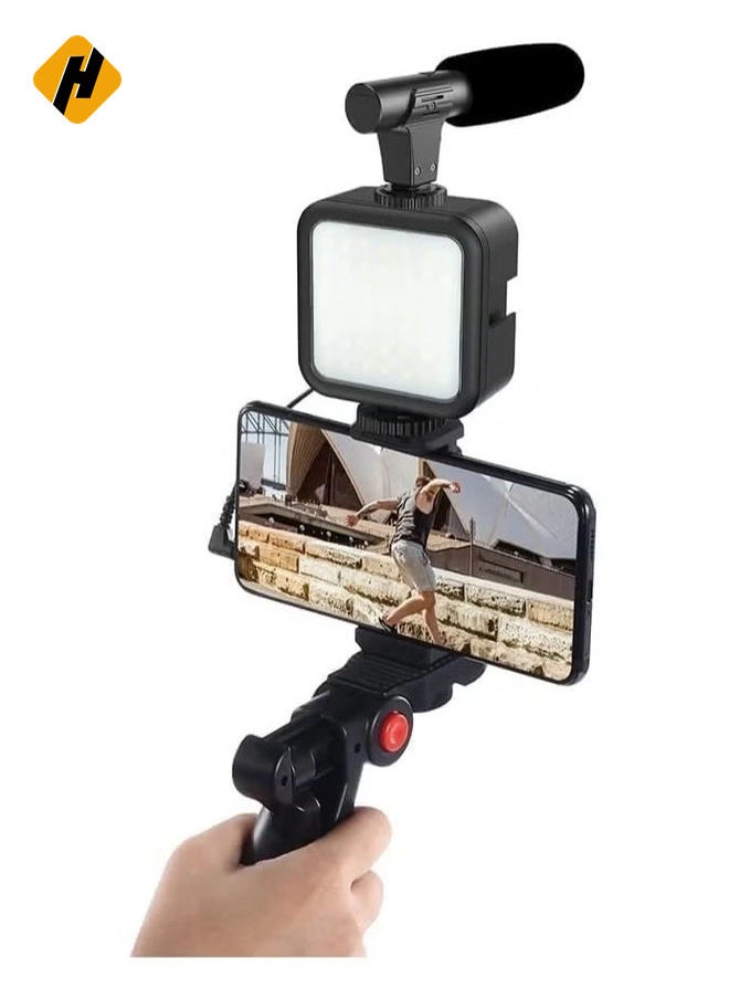 smartphone Vlogging Kit for Starter Video Recording, the set with Fill Light + Microphone + Tripod + Phone Clip for YouTube Tiktok Instagram Fitness Yoga