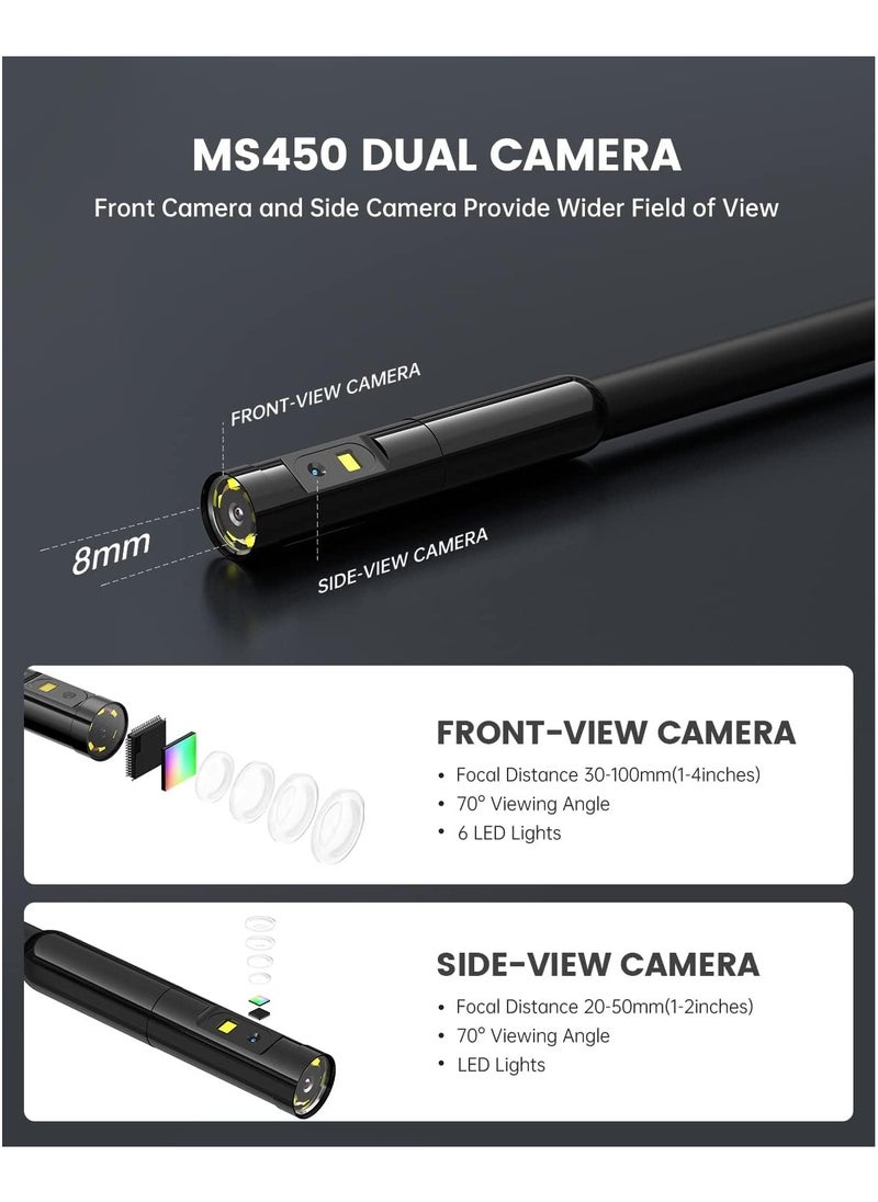 Dual-Lens 8mm 5M Pipeline Endoscope with HD 4.5-Inch Large Screen and 200W Image Quality