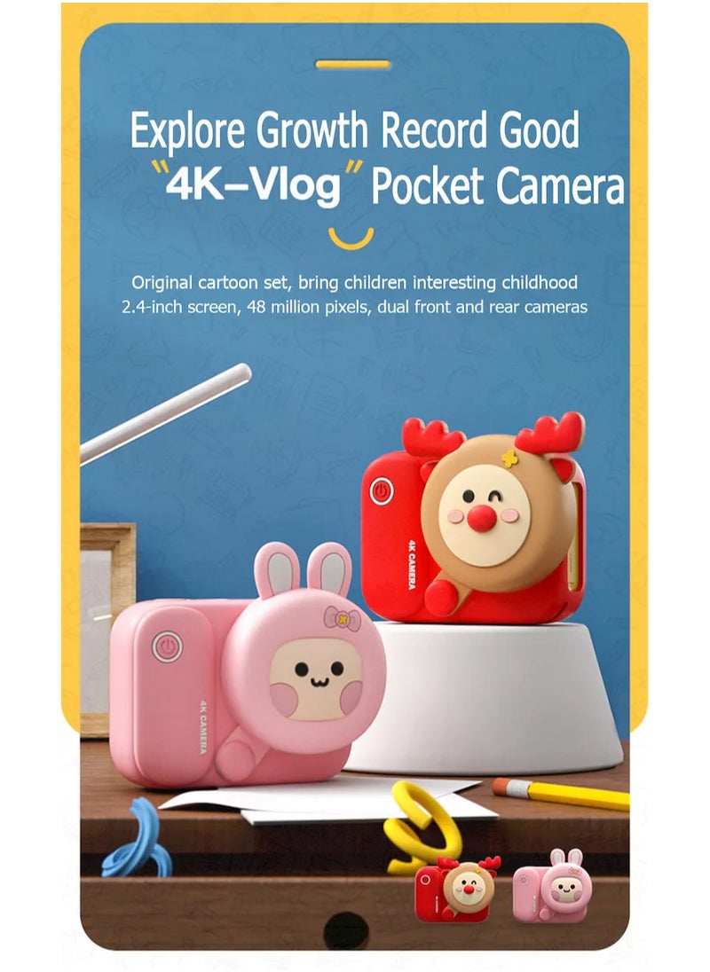 Children Educational Toy Kids Digital Vlog Camera Mini Pocket 2.4inch Auto Focus 48MP 4K Video Camera for Christmas Gifts