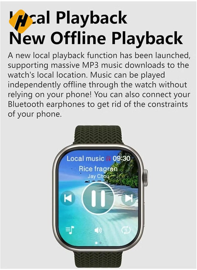 2024 NEW HK9 Pro MAX+ Smart Watch – 45mm AMOLED Screen, ChatGPT Integration, IP68 Waterproof Fitness Tracker (Silver Body, Green Strap)