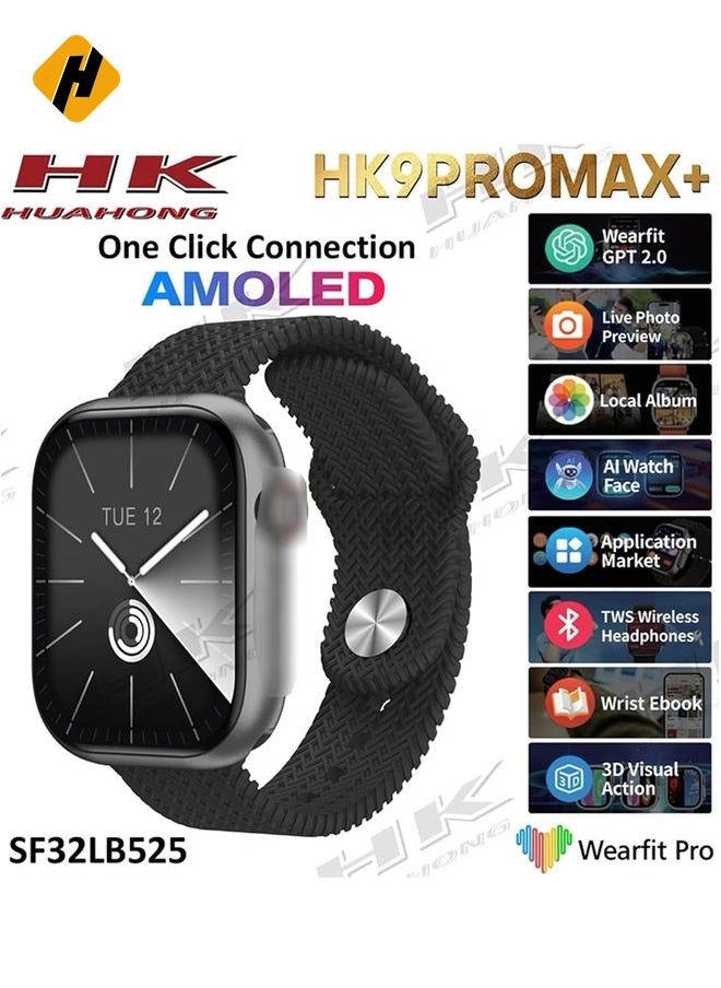 2024 NEW HK9 Pro MAX+ Smart Watch – 45mm AMOLED Screen, ChatGPT Integration, IP68 Waterproof Fitness Tracker (Silver Body, Green Strap)