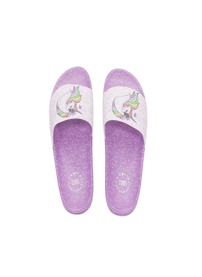 Unicorn Print Everyday Wear eco-friendly PVC Slides for Girls, Lightweight, Easy to Wash and Anti-Slip Soles