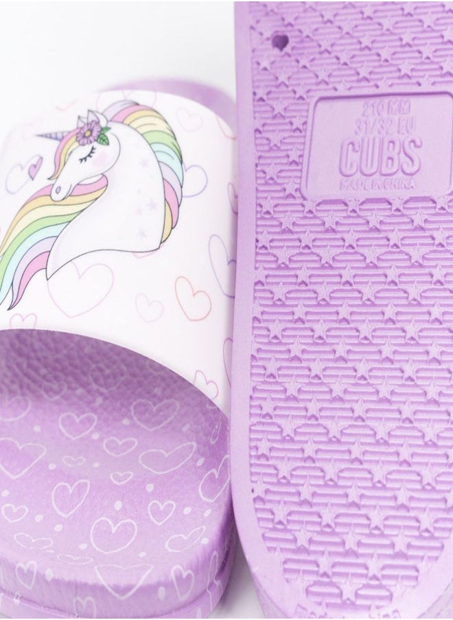 Unicorn Print Everyday Wear eco-friendly PVC Slides for Girls, Lightweight, Easy to Wash and Anti-Slip Soles