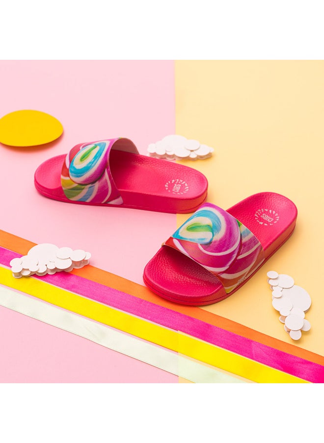 Candy Print Everyday Wear Eco-Friendly Pvc Slides For Girls Lightweight Easy To Wash And Anti-Slip Soles