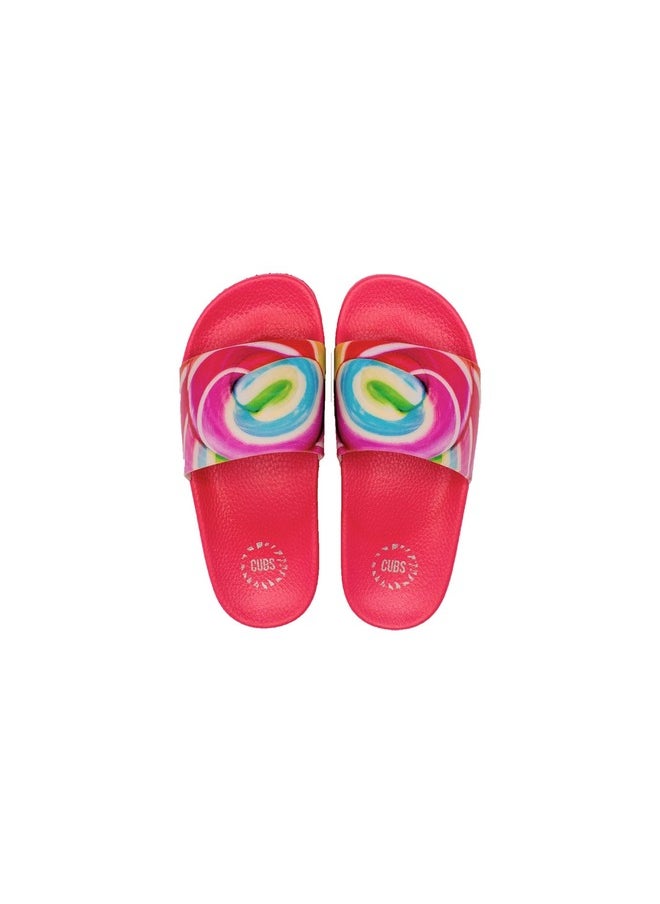 Candy Print Everyday Wear Eco-Friendly Pvc Slides For Girls Lightweight Easy To Wash And Anti-Slip Soles