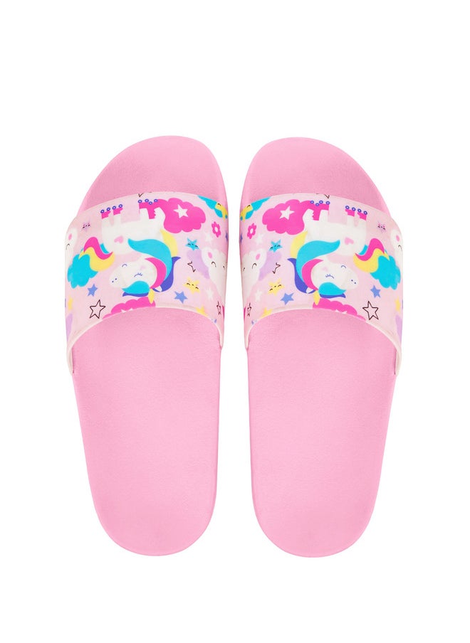 Unicorn Print Everyday Wear Eco-Friendly Pvc Slides For Girls Lightweight Easy To Wash And Anti-Slip Soles