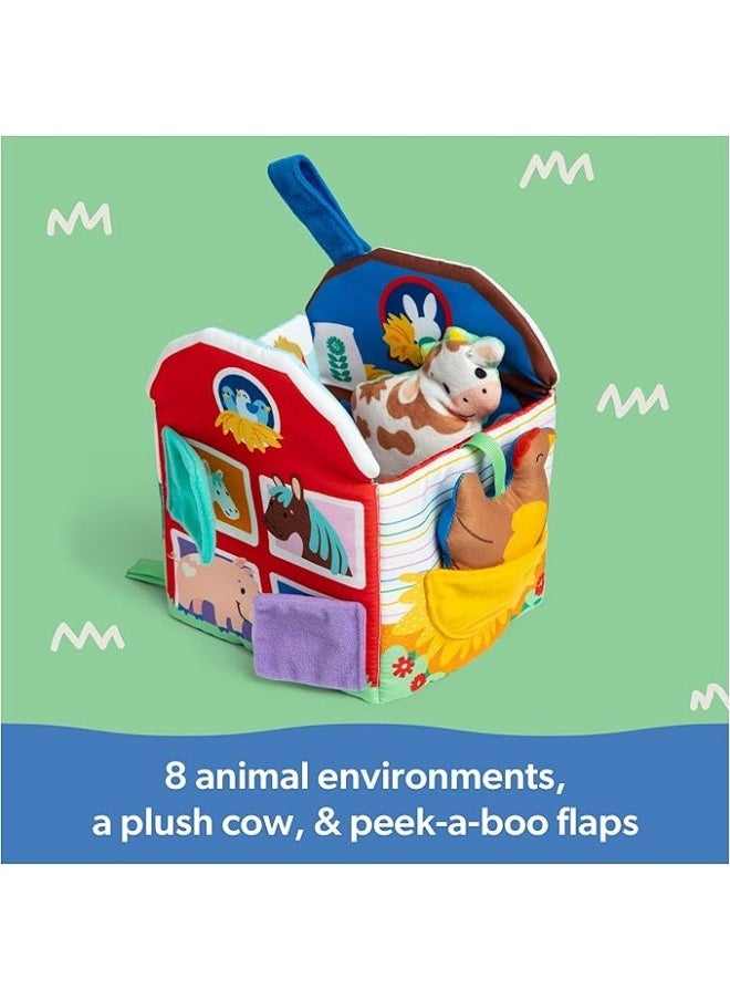 Official Sensory Learning Farm, Foldable Soft Baby Book with Plush Cow, Infant Educational Toys for Babies Ages 3 Months to 18 Months