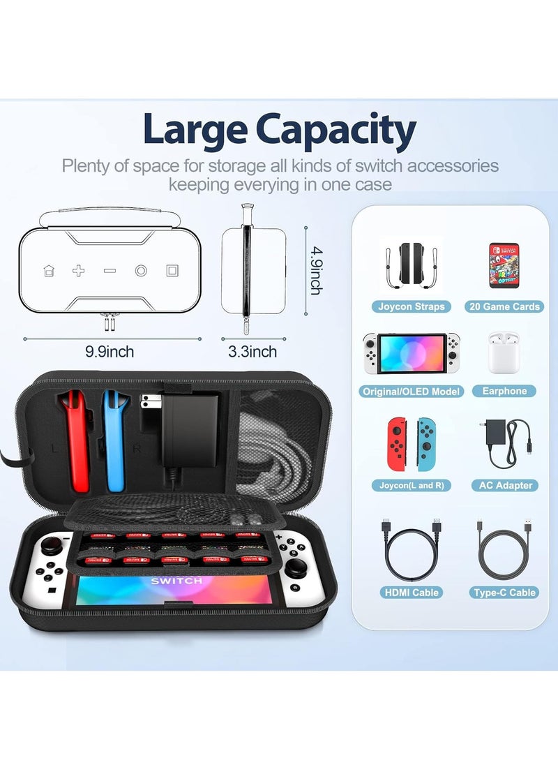 Switch OLED Carrying Case Compatible with Nintendo Switch/OLED Model Portable Switch Travel Carry Case Fit for Joy-Con and Adapter Hard Shell Protective Switch Pouch Case with 20 Games