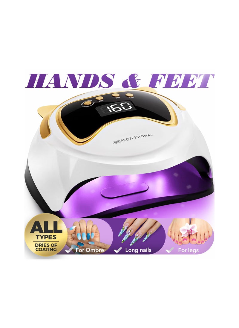 KASTWAVE UV LED Nail Lamp 160W, Professional Nail Dryer Lamp with 3 Timers and LCD Display, UV Gel Curing & Gel Polish Light with 36 LED for Salon and Home Use