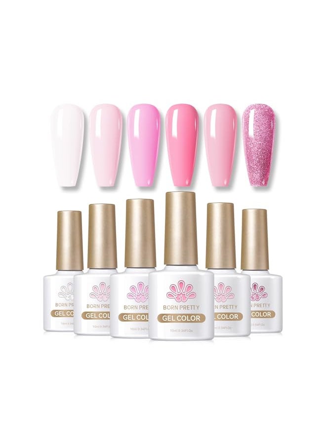 Pink Gel Nail Polish Set Sweet Valentine's Day Nude Pink White Nail Polish Soft Light Natural Lovely Pink Color Gel Polish Gift Set Soak Off Gel Nail Polish Kit 6 Colors 10ML