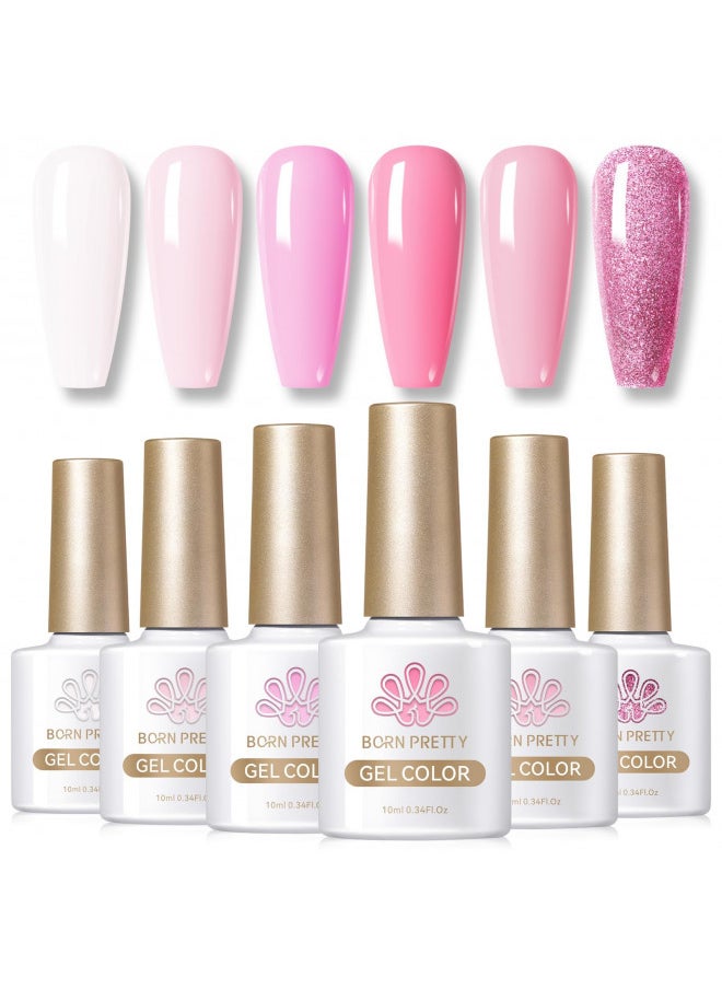 Pink Gel Nail Polish Set Sweet Valentine's Day Nude Pink White Nail Polish Soft Light Natural Lovely Pink Color Gel Polish Gift Set Soak Off Gel Nail Polish Kit 6 Colors 10ML
