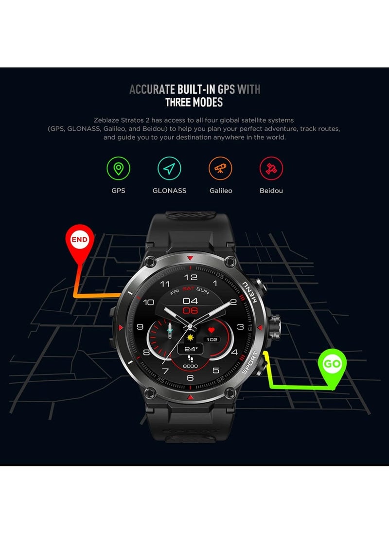 Zeblaze Stratos 2 Smart Sports Watch 1.3 Full-touch Screen 360 * 360 High Resolution 4-Satellite/3-Mode GPS 24H Health Monitor 25-day Endurance 5ATM